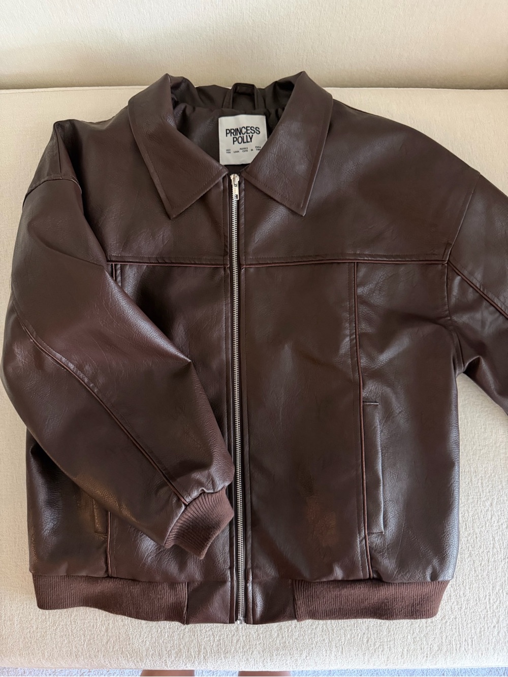 Princess Polly Brown Faux Leather Zip Jacket